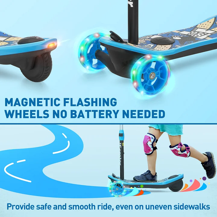 3-Wheel Mini 2in1 Kids Electric Scooter Height Adjustable Lean to Steer Kick Scooter for 3-12 Boys Girls