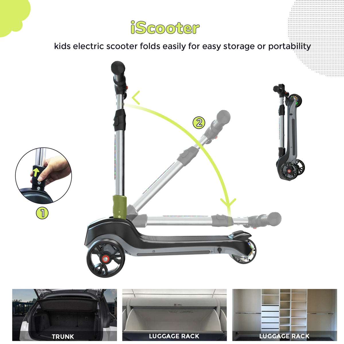 iScooter iK2/iK3 3-Wheel Electric Scooter with Colorful Flashing Wheel
