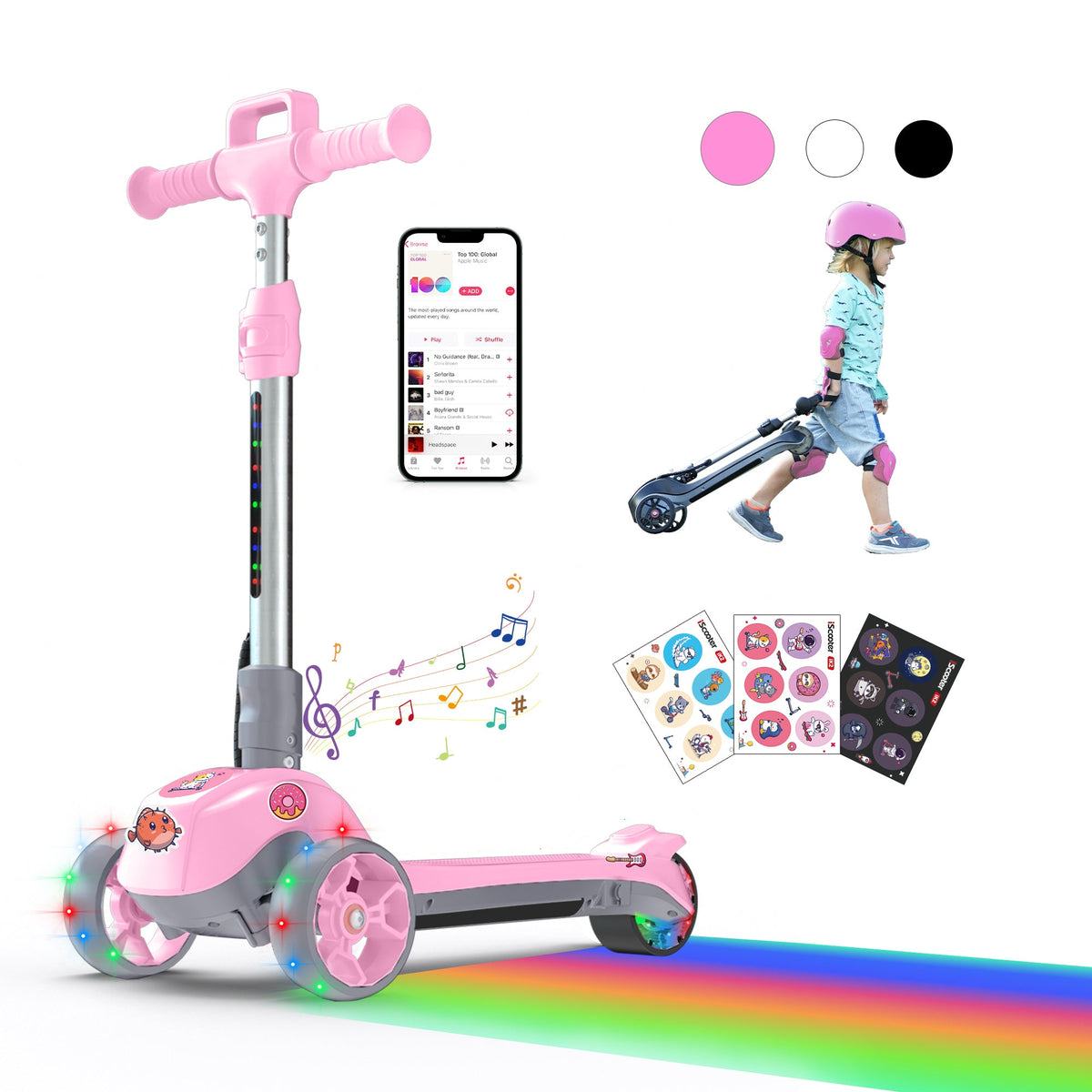 iScooter iK2/iK3 3-Wheel Electric Scooter with Colorful Flashing Wheel