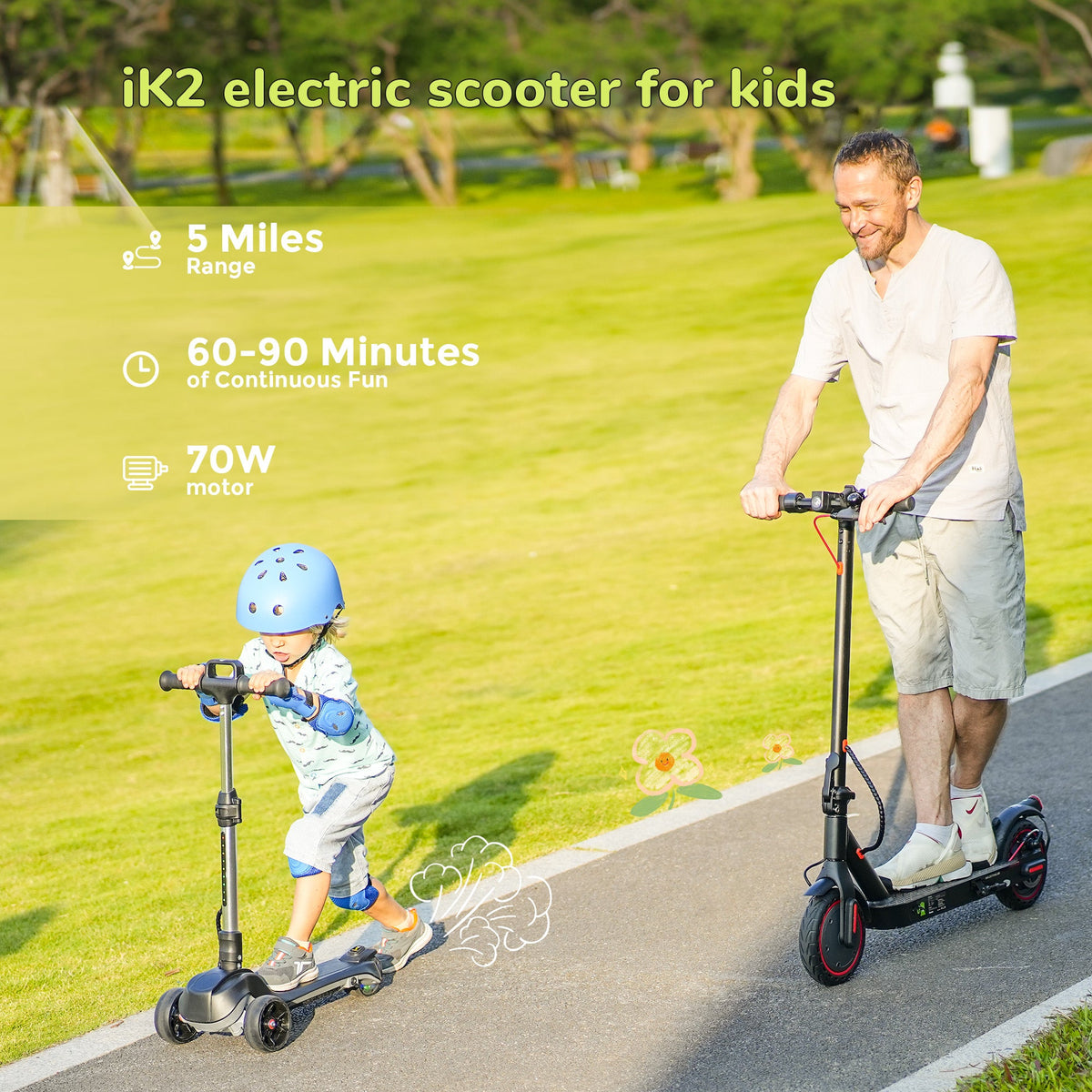 iScooter iK2/iK3 3-Wheel Electric Scooter with Colorful Flashing Wheel