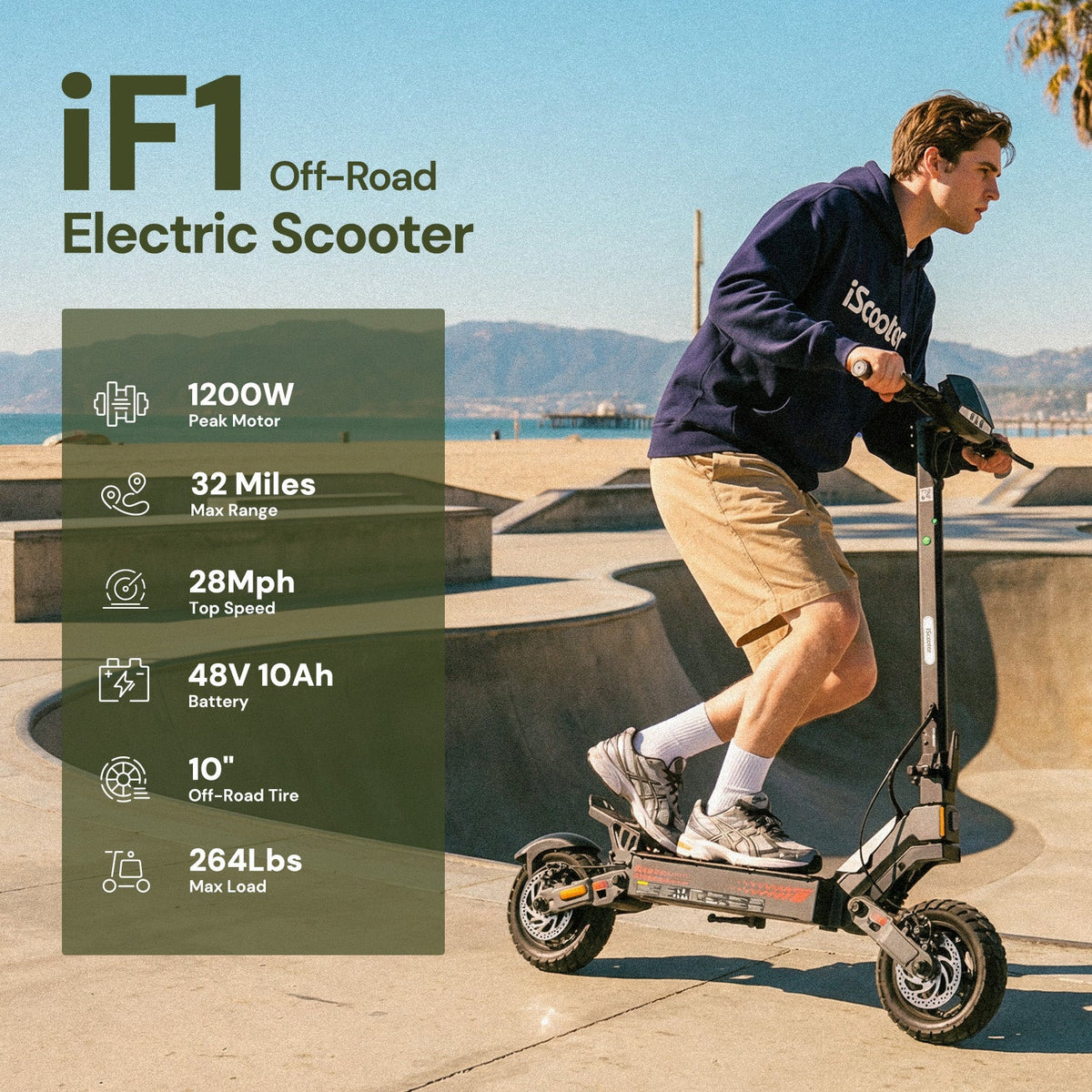 iScooter iF1 Electric Scooter 1200W Motor for Adults
