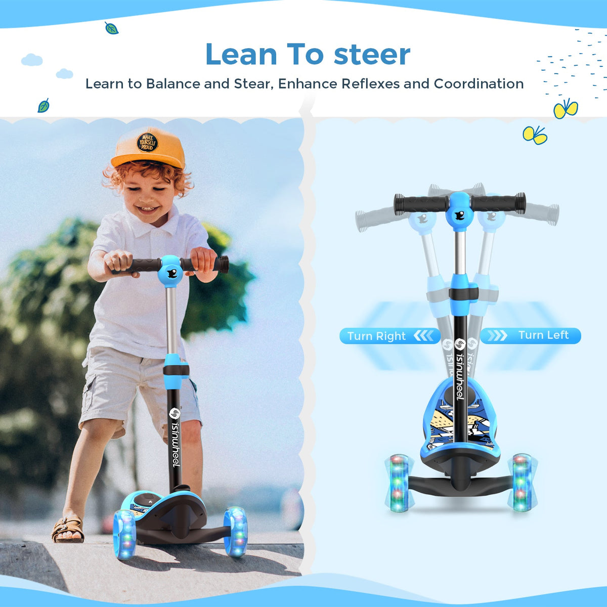 3-Wheel Mini 2in1 Kids Electric Scooter Height Adjustable Lean to Steer Kick Scooter for 3-12 Boys Girls