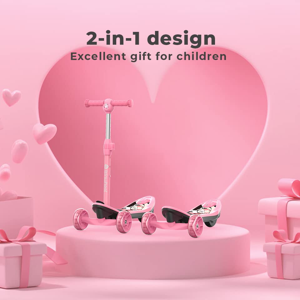 3-Wheel Mini 2in1 Kids Electric Scooter Height Adjustable Lean to Steer Kick Scooter for 3-12 Boys Girls