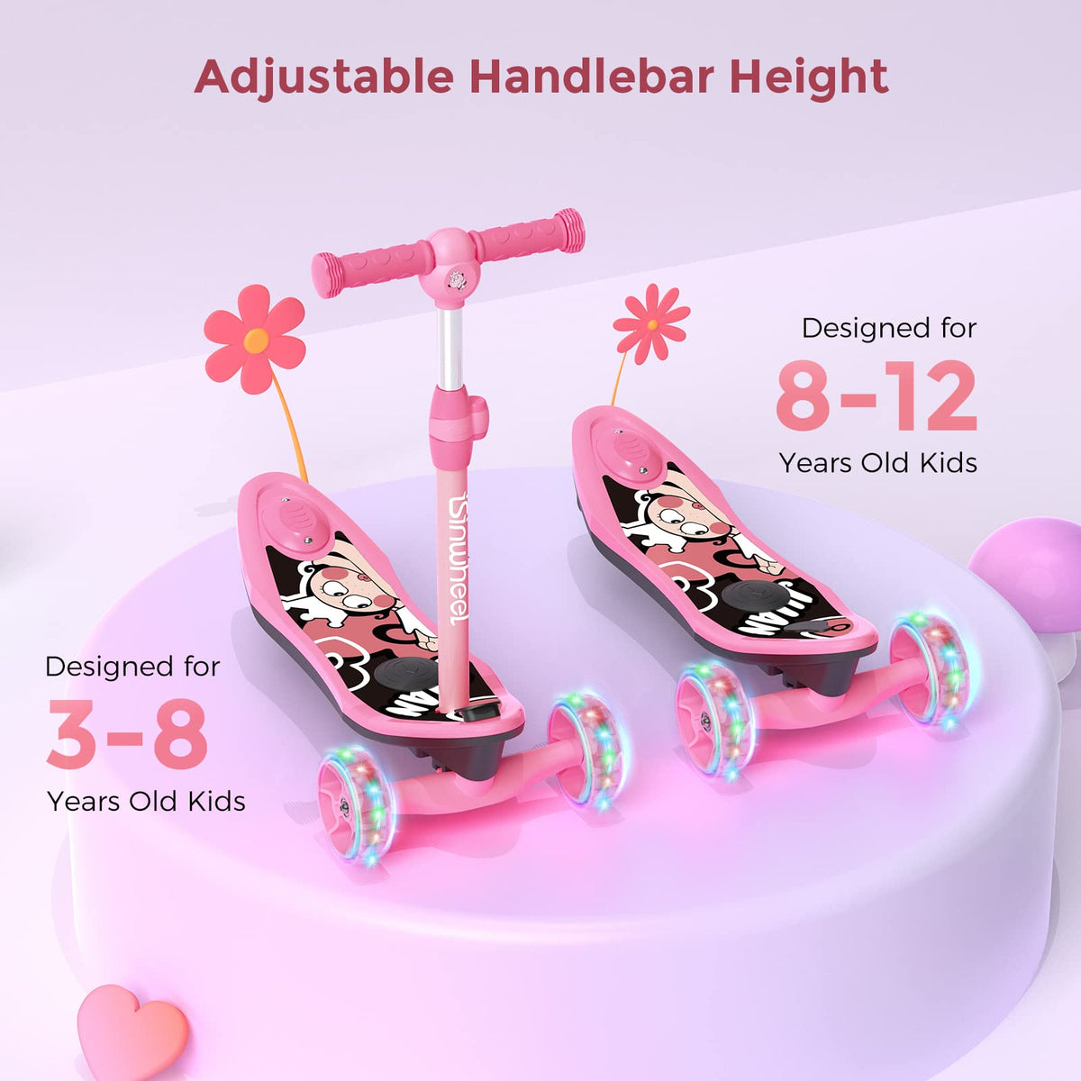 3-Wheel Mini 2in1 Kids Electric Scooter Height Adjustable Lean to Steer Kick Scooter for 3-12 Boys Girls