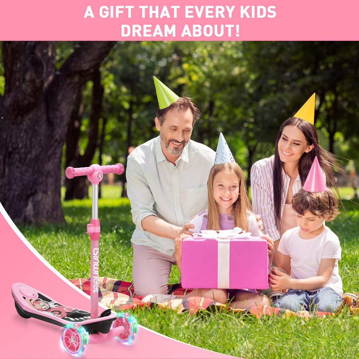 3-Wheel Mini 2in1 Kids Electric Scooter Height Adjustable Lean to Steer Kick Scooter for 3-12 Boys Girls