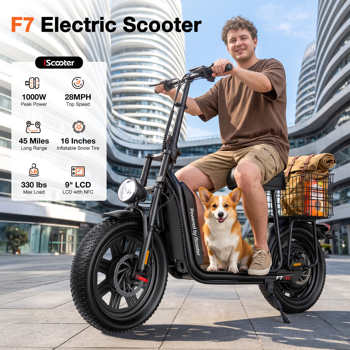 iScooter F7 Electric Scooter 1000W with Seat 28 MPH & 45 Miles