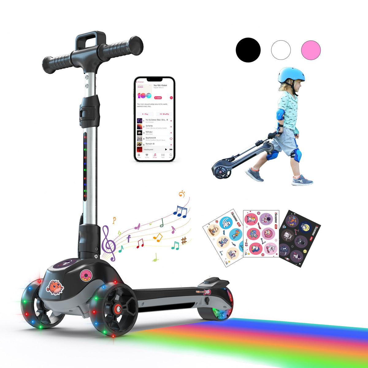 iScooter iK2/iK3 3-Wheel Electric Scooter with Colorful Flashing Wheel