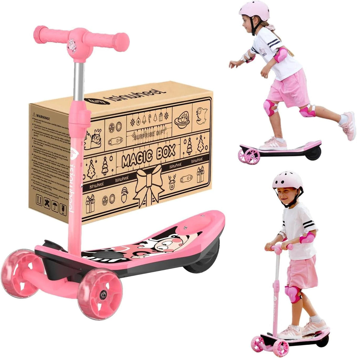 3-Wheel Mini 2in1 Kids Electric Scooter Height Adjustable Lean to Steer Kick Scooter for 3-12 Boys Girls