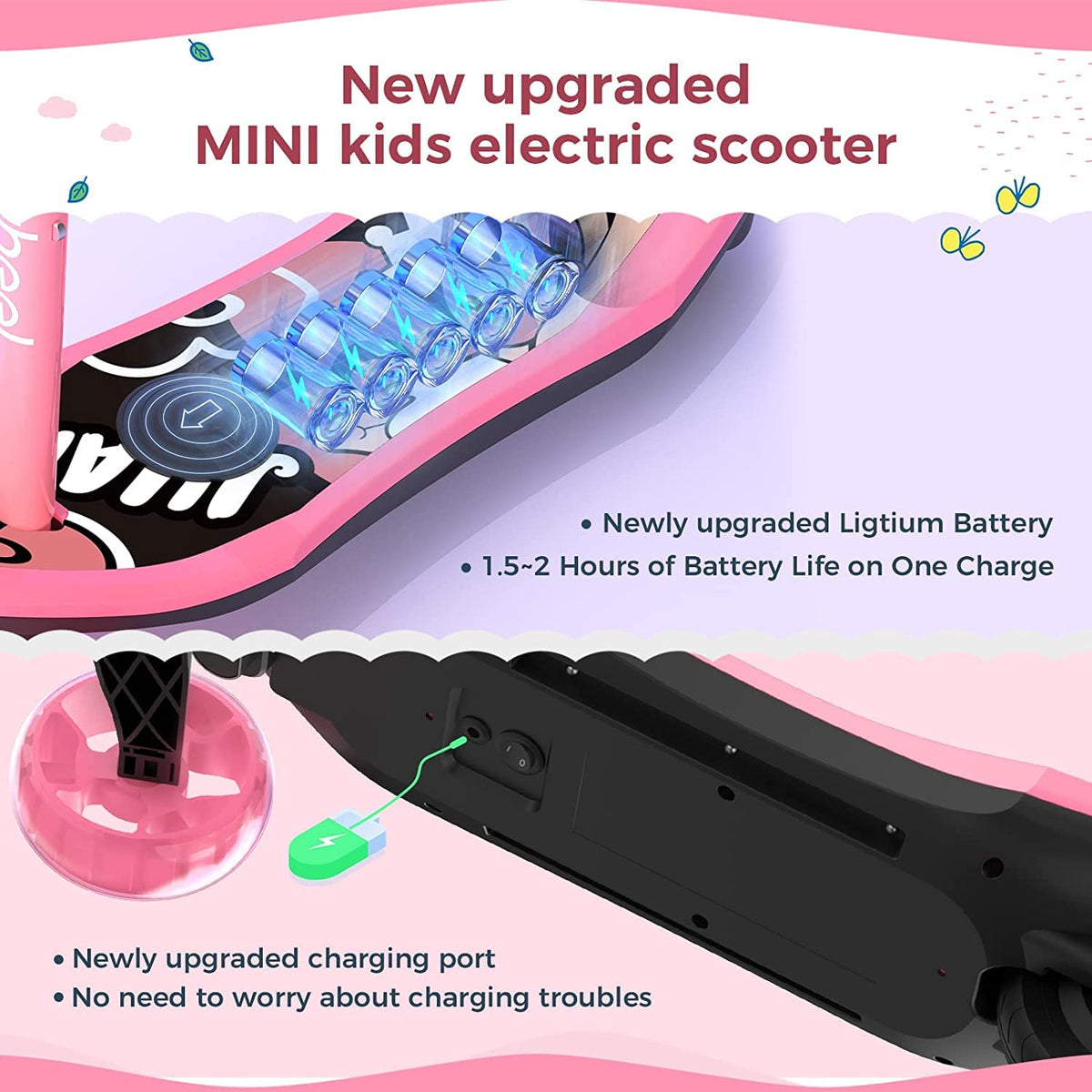 3-Wheel Mini 2in1 Kids Electric Scooter Height Adjustable Lean to Steer Kick Scooter for 3-12 Boys Girls