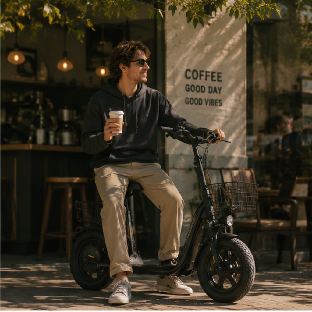 Electric scooter cafe lifestyle